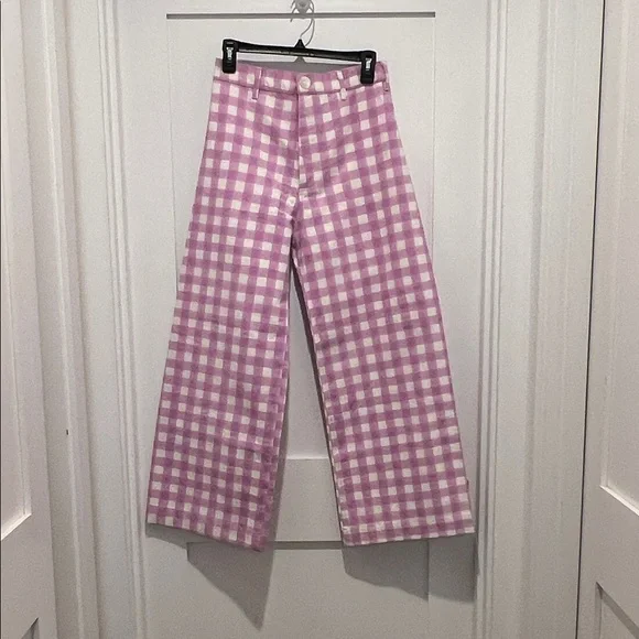 Women's lavender Gingham Wide-Leg Pants SZ Blockprint M - Picture 1 of 1